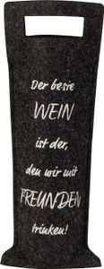 12 Stück Flaschentüten Wein Filz Grau mit Spruch Der beste Wein mit Freunden
