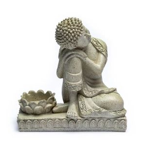Kerzenhalter BUDDHA steingrau Polyresin 17,5 cm Buddhafigur Teelichthalter