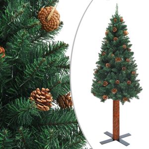 vidaXL Weihnachtsbaum Schlank mit Echtholz und Zapfen Grün 150 cm PVC