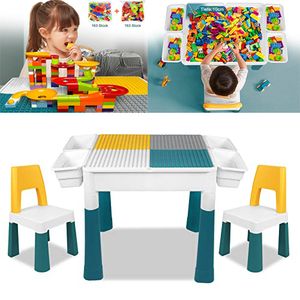 YARDIN Dětský stůl a židle Set 6 v 1 Dětský stůl se 2 židlemi Oboustranný stůl Stavební kostky Stůl na hraní s multifunkčním úložným prostorem pro dětské učení Dětský nábytek