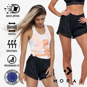 MORAJ Dámske športové šortky 2500-001 Krátke nohavice Dvojvrstvové bežecké šortky Jogging Fitness Mesh Insert - čierne - XL