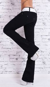 Bootcut Stretch-Jeans mit breiten Kontrast-Gürtel - schwarz Größe - 42