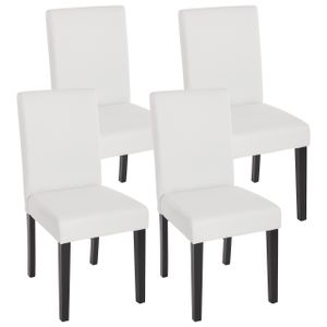 4er-Set Esszimmerstuhl Stuhl Küchenstuhl Littau  Kunstleder, weiß matt, dunkle Beine