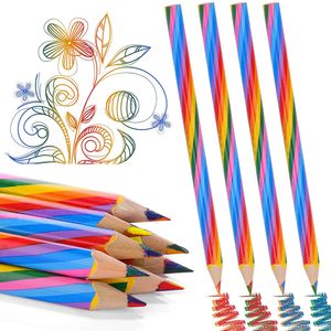 12 Stück Regenbogen Buntstifte, Buntstifte Kinder,Dreikant Farbstifte Set für Kinder Zeichnung Pencil, Schule Büro Haushaltswaren