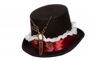 Kostüm Zubehör Steampunk Zylinder Hut Uhr schwarz rot Halloween Fasching