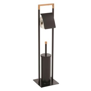 Spirella Bad Serie CHIC Stand WC Garnitur aus Edelstahl mit herausnehmbaren Innenbehälter für die WC Bürste Schwarz Bambus