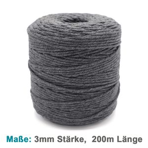 Vershy Makramee Garn - 200m (Stärke: 3mm) - 100% Natürliches, gezwirntes Baumwolle Garn Graphit