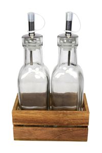 2er Set Essig und Öl Spender in Kiste | Glasflasche Essigspender Ölspender | 20 cm
