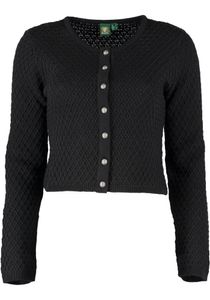 OS Trachten Damen Strickjacke Trachtenjacke Cardigan mit Rundhalsausschnitt Quivun, Größe:38, Farbe:schwarz