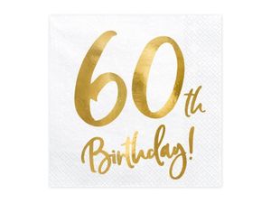 Servietten 60. Geburtstag 33x33cm 20 Stück, weiß / gold
