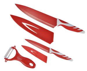 3tlg. Küchen - Messer Set rot