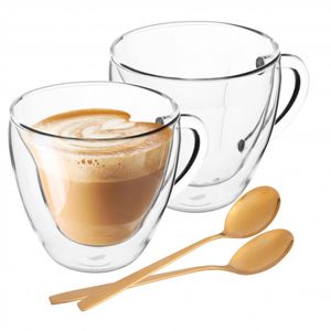 2 Kaffeegläser Teegläser Gläser 250 ml und 2 Edelstahl-Löffel GRATIS