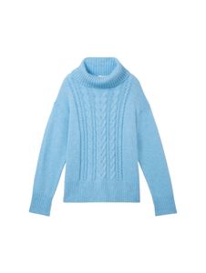Tom Tailor Knit pullover cable turtleneck 12391 Clear Light Blue Melange XL