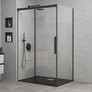 Mai & Mai Duschkabine 90x120cm Schiebetür 6mm ESG-Sicherheitsglas Duschabtrennung Seitenanstieg inkl. Soft-Close-Mechanismus Ravenna12K Schwarz