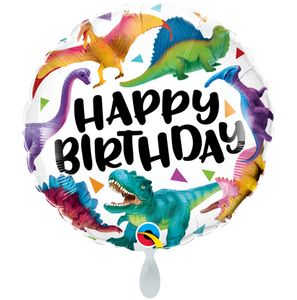 1 Folienballon Happy Birthday Dino rund bunt 46 cm ungefüllt Ballongas geeignet