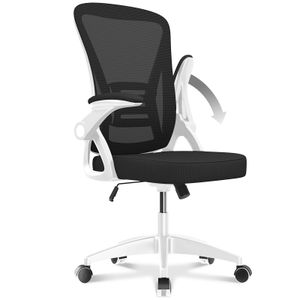 Bürostuhl – Naspaluro ergonomischer Sitz – Sessel mit 90° klappbarer Armlehne – Lordosenstütze – höhenverstellbar  - weiß