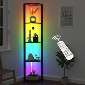 Eckregal mit 5 Etagen und Licht, hohes Displayregal für Sammlerstücke, Steuerung mehrfarbiger Lichter über und Fernbedienung, Stehlampe mit Regal