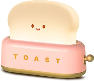 Toast Nachtlicht Kinder, Süßes LED Nachtlicht mit USB Wiederaufladbar und Timer, Weihnachtsgeschenk Schlafzimmer-Nachttischlampe(Rosa)