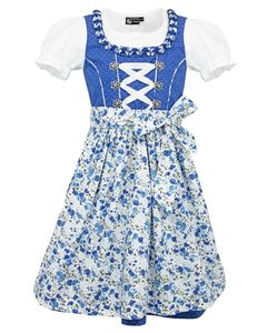 MADDOX Kinder Dirndl "Zillertal" 3-tlg. | Blümchenmuster Blau Weiß Größe: 140