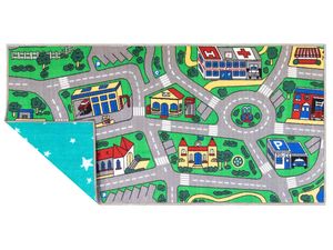 Primaflor Spielteppich CITY / STAR - 80x150cm - Zweiseitiger Kinderteppich - Wendeteppich mit Straßen & Sternen für Jungen & Mädchen