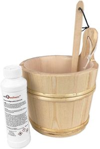 SudoreWell® Sauna Set mit Saunakübel Small 3 Liter, gewinkelter Saunakelle 30 cm und Saunaaufguss Eukalyptus 250 ml