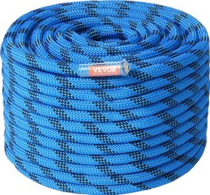 VEVOR statisches Kletterseil 12,7 mm, 45,7 m Outdoor-Kletterseil aus Polyester, 32 kN Bruchfestigkeit, Faserseil Mehrzweckseil mit Stahlkarabinerhaken für Flucht, Abseilen, Brandrettung, Blau VEVOR statisches Kletterseil 12,7 mm, 45,7 m Outdoor-Kletterseil aus Polyester, 32 kN Bruchfestigkeit, Faserseil Mehrzweckseil mit Stahlkarabinerhaken für Flucht, Abseilen, Brandrettung, Blau