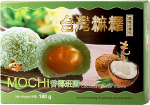 Mochi Kokos Pandan Geschmack 180g Klebreiskuchen asiatische Süßwarenspezialität 6 Stück