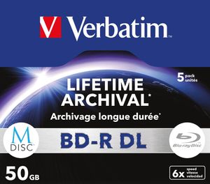 1x5 Verbatim M-Disc BD-R Blu-Ray 50GB 6x Speed, Jewel Case