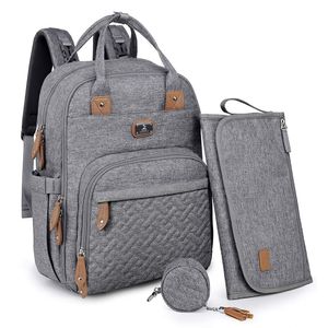 Dikaslon Wickeltasche Rucksack Großer Wickelrucksack mit mobiler Wickelauflage - Schnullerhalter und Kinderwagengurte - für Mama und Papa (grau)