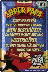 Blechschild Papa Geschenk - SUPERPAPA - Geschenke für Papa - Geburtstag, Vatertag oder Weihnachten - Bester Papa Werkstatt Schilder