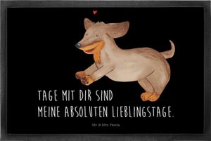 Mr. & Mrs. Panda Fußmatte Hund Dackel 40 x 60 cm - Schwarz - Geschenk, braun, Vierbeiner, Haustier, Fussmatten, Sprüche, Hundemotiv, Hunde, Fußabstreifer, happy dog