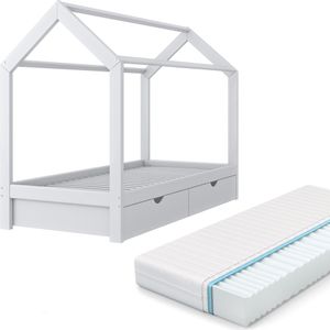 Vitalispa Hausbett Wiki, 90x200 cm mit 2 Schubladen und Matratze, Weiß