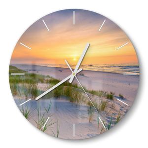 DEQORI Glasuhr Ø30 cm Modern 'Sonne sinkt über Ostsee' Wanduhr Glas Uhr Design leise