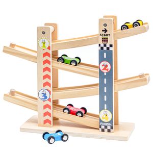 Arkmiido Kugelbahn, Kugelbahn aus Holz, Ideal für Kind und Baby ab 1 Jahr, Murmelbahn mit 4 Holz-Auto, sehr stabiles Premium Holzspielzeug