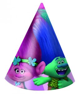 Trolls Partyhüte für Kinder Lizenzware 6 Stück bunt