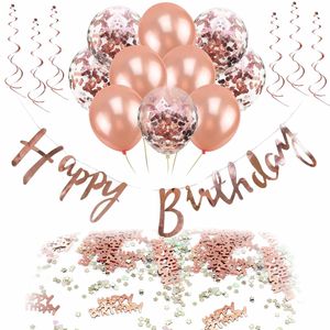 Oblique Unique Happy Birthday Geburtstag Party Deko Set - Girlande Ballons Konfetti uvm. roségold