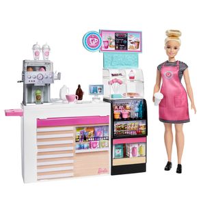 Barbie Nasch-Café Spielset mit Puppe (blond), über 20 Teile Puppen-Zubehör