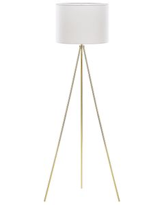 BELIANI Stehlampe Gold und Weiß Metall 148 cm runder Stoffschirm dreibeiniges Stativ langes Kabel mit Schalter Minimalistisches Design