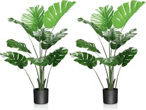 2er Set Kunstpflanze 121cm, künstlicher Monstera, Dekopflanze im Topf mit 10 Blättern, Kunstbaum für Zuhause Büro