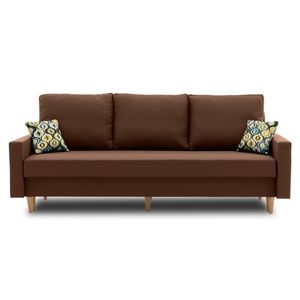 Couch Etna 215x90 mit Schlaffunktion - Farben zur Auswahl - moderne Sofa. Schlafsofa mit Bettkästen und dekorative Kissen - HAITI 5 + AMBER 73 - Braun -
