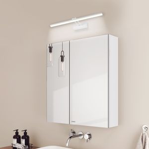 EMKE Spiegelschrank und Spiegellampen,60x65x14.5cm 2 Glasböden Weiß Badspiegelschrank und Weiß Wandleuchten Kaltweiß Licht 6500k