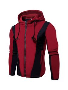 Herren Kapuzenhals Neck Sweatshirt Herbst Pullover Farbblock Fleece Hoodies, Farbe: rot schwarz, Größe: M