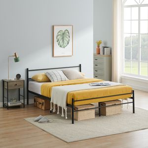 H.J WeDoo Kovová postel Dvojlůžko, kovový rám postele s roštem pro hosty, pro 140 x 190 cm, rám postele s matrací, postel pro mládež do ložnice pro hosty, černá barva