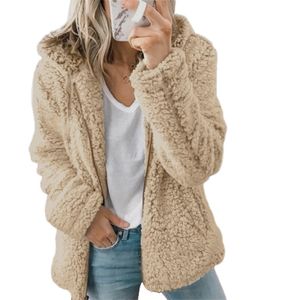 Damen Warme Teddybär Kapuzenweste Flauschige Fleece-Reißverschluss-Jacke Outwear,Farbe: Beige,Größe:XL
