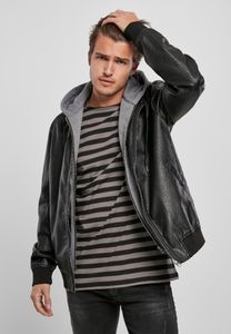 Dětská mikina na zip Urban Classics Fleece Hooded Fake Leather Jacket black/grey - L