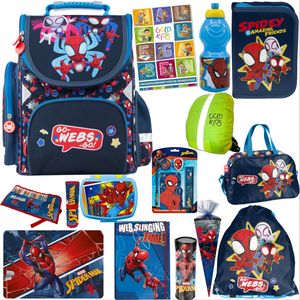 Schulranzen für Jungen und Mädchen - Schul-Rucksack für Kinder mit Federmäppchen - Schuhbeutel und Hausaufgabenheft - Spiderman Motiv