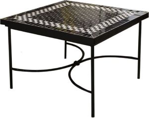 Casa Padrino Luxus Jugendstil Couchtisch Schwarz / Weiß 80 x 80 x H. 45 cm - Handgefertigter Schmiedeeisen Tisch mit Keramik Fliesen Tischplatte - Wohnzimmer Garten Terrassen Tisch Möbel