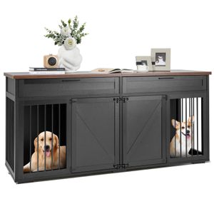 COSTWAY 3in1 Hundekäfig mit 2 Türen, 2 Schubladen und Trennwand, Hundebox Beistelltisch Schwarz
