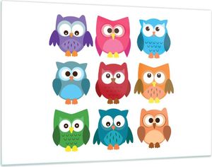 Bilder auf glas - Eulen Bunt Kinder Zeichnung - 120x80cm - Glasbilder - Wandbilder - Kunstdruck - zum Aufhängen bereit - Wanddekoration aus Glas - Glas Bilder - Wandbild auf Glas - GAA120x80-2880