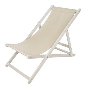 Mucola Strandstuhl klappbar Strandliege Holz Weiß Liegestuhl Gartenliege Sonnenliege Faltliege - Beige